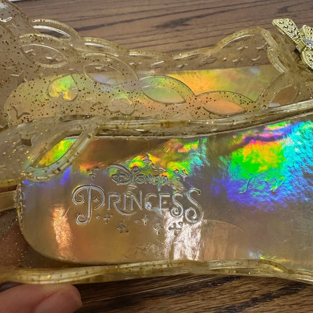 Disney Parks Princess Belle Light-Up Glitter Jelly Shoes Gold Dress Up Girls 13